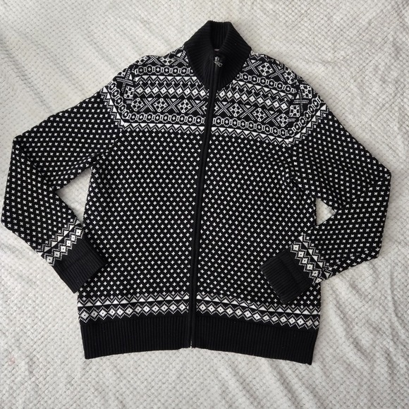 Tommy Hilfiger Men's Sweater Sz XL Zip Up Black White Graphic Print Wool Blend - Picture 16 of 16